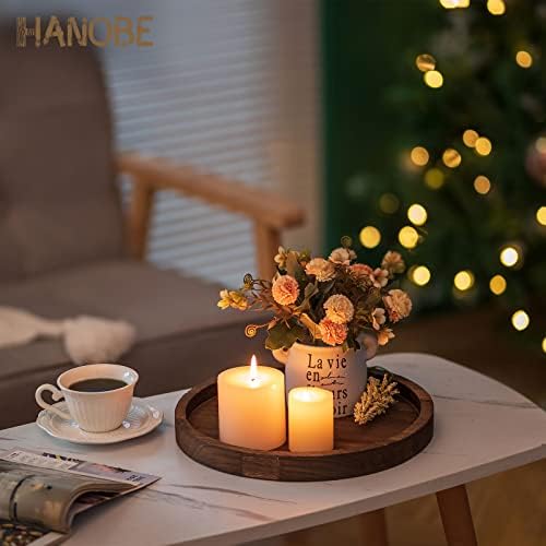 Hanobe Candle Plate Holder Tray: Decorative Wooden Tray Rustic Round Plate Farmhouse Centerpiece Small Candle Holder Trays for Coffee Table Living Room Kitchen Vintage Home Decor - Image 5