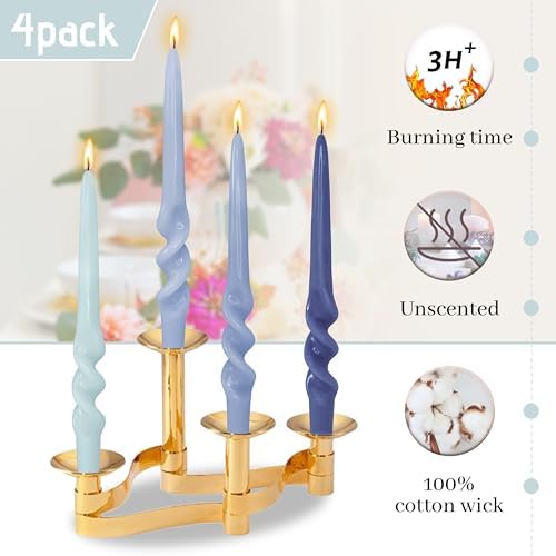 Gradient Blue Smokeless Candles 9.5 Inch Dinner Twisted Taper Candle Unscented Spiral Candlesticks for Holiday Wedding Party Seasons Home Decor 4 PCS - Image 4