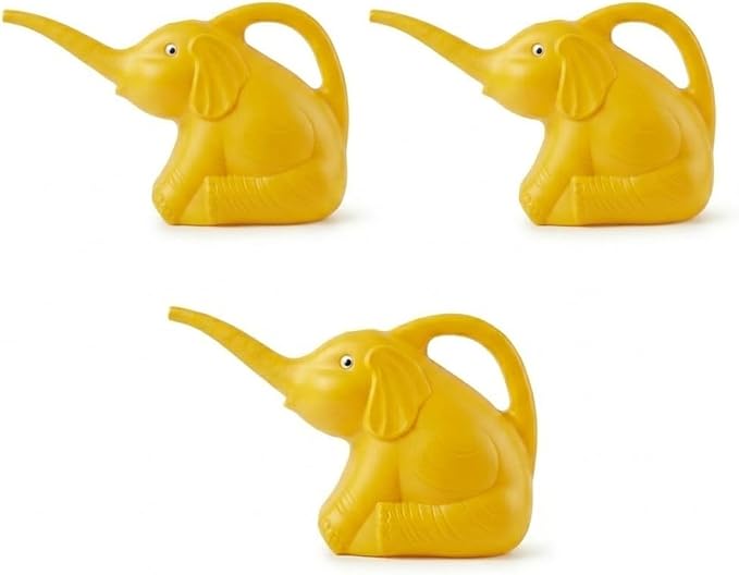 PMU 3Pcs 2-Quart Elephant Watering Can – Durable Plastic Garden Watering Can for Indoor & Outdoor Plants, Easy-Pour Spout, Large Water Pot, Yellow