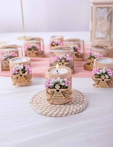 Ju's Favors Wooden Candle Holders Set of 10 for Baptism Gift, Christening Party Favors, Guest Favors,Baby Shower Party Favors. (Light brown - pink) - Image 5
