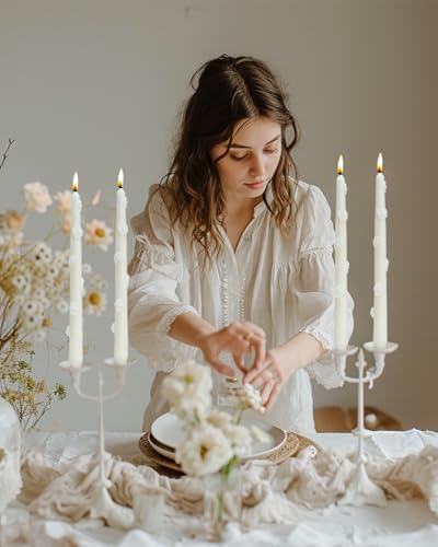 White Candlestick Taper Candles Flower Soy Candles Unscented Wedding Party Wax Unscented Dinner Candle Dripless,10 inch,Set of 4,J2 - Image 2