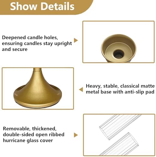 Gold Hurricane Candle Holders - Brass Candlestick Holders Set of 3 - Image 6
