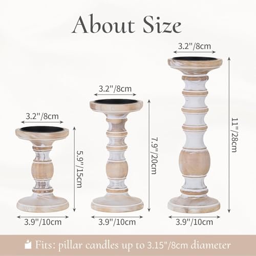Wood Pillar Candle Holder: Rustic Distressed White Candle Stand - Image 6