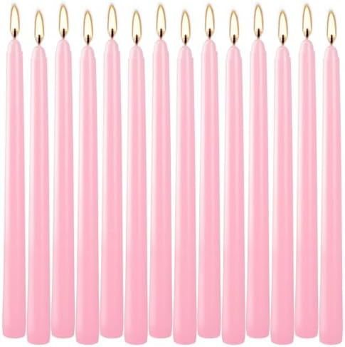 14-Pack Pink Taper Candles - 10 Inch Unscented Dripless Candlesticks, Long Burning for Weddings, Bridal Showers, Valentine's Day & Romantic Dinner Parties - Image 2