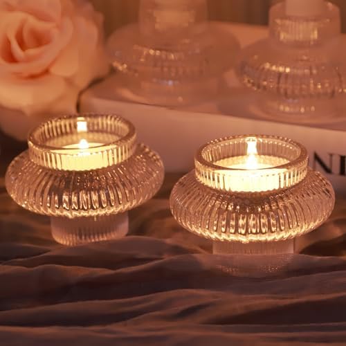 VOHO Dual Sized Candlestick Holders Set of 6, Clear Candle Sticks Holder - Image 2