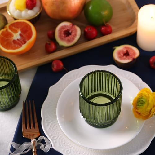 DEVI 8pcs Large Green Votive Candle Holders for Wedding Centerpieces, Glass Tea Lights Candle Holder Decor, Wedding Bridal Shower Party Table Decor, Vintage Boho Easter Decor for Table Centerpiece - Image 4
