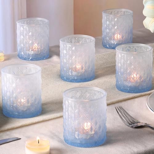 6 Pcs Blue Gradient Votive Candle Holders Glass Tea Light Candles Holder by MATAHUMbeyourbetterchoice