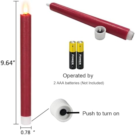 Christmas Red Flameless Taper Candles Flickering with 6H Timer - Image 3