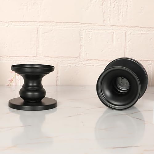 Matte Black Iron Pillar Candle Holders - Set of 2 Candlestick Holders, Metal Candle Holder for Pillar & Taper, Table Mantle Fireplace Farmhouse Home Decor - Image 3