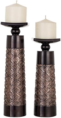 Creative Scents Dublin Brown Pillar Candle Holder Set of 2 - Home Decor Aesthetic, Coffee Table Decor Mantel Centerpieces Table Decorations, Living Room Decor or Dining Tabletop Decor -Gift Packaged- by CreativeScents
