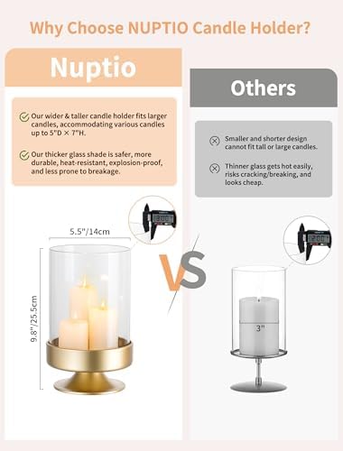 NUPTIO Candle Holders for Pillar Candles: Gold Large Hurricane Holders - Image 2