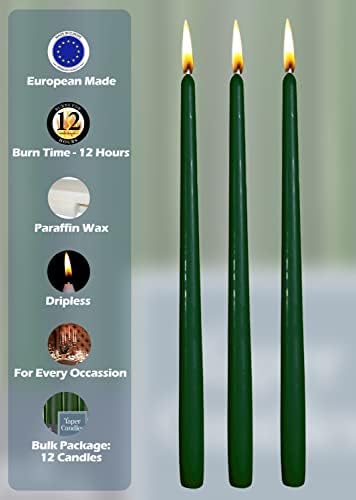 Hyoola 12 Pack Tall Taper Candles - 14 Inch Hunter Green Dripless, Unscented Dinner Candle - Paraffin Wax with Cotton Wicks - 12 Hour Burn Time - Image 3