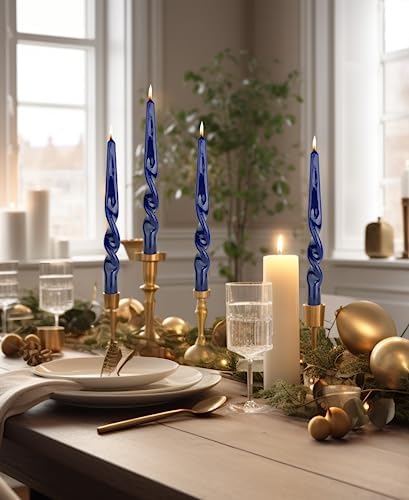 Navy Spiral Taper Candles Twisted Candle Conical Stick Candles for Holiday Wedding Party Wax Unscented Dinner Candle Dripless,Christmas Gift10inch,4pcs(Navy-A) - Image 5