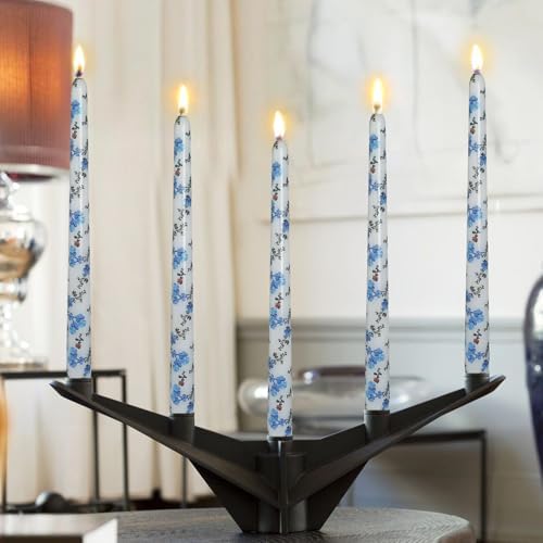 Print Taper Candles-Blue Floral Blend Pattern Unscented Candle Long 10-inch Flower Tapered Candlesticks for Family Gatherings Weddings Restaurant Holiday Decorations Set of 4 - Image 6