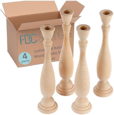 Unfinished Natural Wood Large Candle Sticks Set by Factory Direct Craft - Set of 4 Wooden Candle Holders for DIY Crafts and Decorating Made in USA (Sizes 11" H) by FactoryDirectCraft