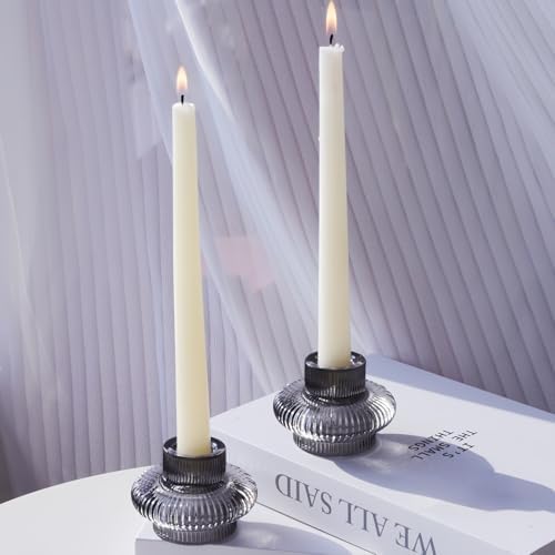 VOHO Smoky Grey Taper Candle Holders Set of 6, Candle Sticks Holder Decor - Image 2
