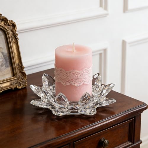 Large Crystal Lotus Tealight Candle Holder for Up to 6" Diameter Pillar Candle Plate Candlestick,Chunky Glass Votive Stand for Wedding, Party, Table Centerpiece Decor and Yoga Meditation (2, Clear) - Image 4