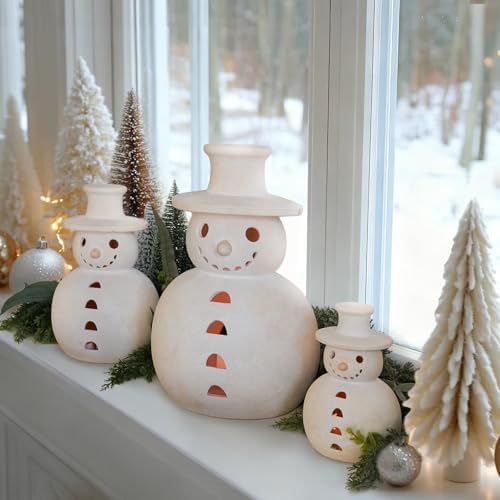 Christmas Decorations, 13.4" Handmade Terracotta Christmas Snowman Figurine - Image 6