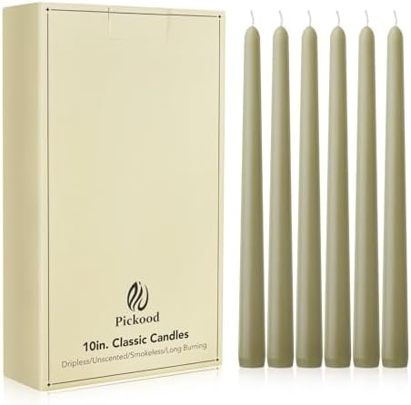 New Burning Formula Unscented Dripless 10-Inch Taper Candles Set of 12 - Sage Green, for Wedding, Dinner - Smokeless, Long Burning - Hand Poured, Colored Tall Candlesticks - Verde Salvia by Unknown