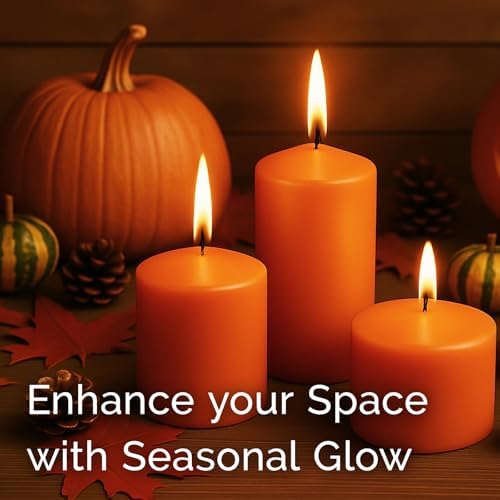 Stonebriar Unscented Pillar Candles – 65 Hour Burn Time, Long-Lasting Wax Candles for Weddings, Holidays, Home Décor & Special Events, Pack of 6, Orange, 3" x 6" - Image 5