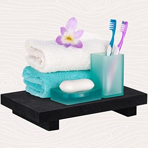 Nuogo Wood Pedestal Riser Stand for Kitchen Soap Tray,9 X 6 Inch,Black - Image 3
