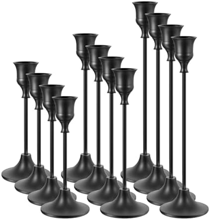 NLBTW Set of 12 Black Taper Candle Holders, Candlesticks Holders Bulk Decorative，Vintage Candlestick Holder Decorative Metal Candle Sticks Home Decor Centerpieces for Table Mantel Festive Decorations by NLBTW