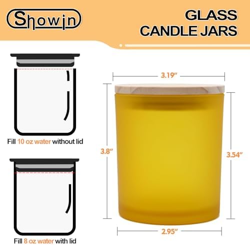 SHOWIN 10 OZ Thick Candle Jars for Making Candles 15 Pcs, Empty Jars with Wood Lids for Candle Making, Sample Container, Frosted Yellow - Image 4
