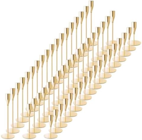 Gold Candlestick Holders, Metal Taper Candle Holders, Bulk Set of 54 by ECHFSM