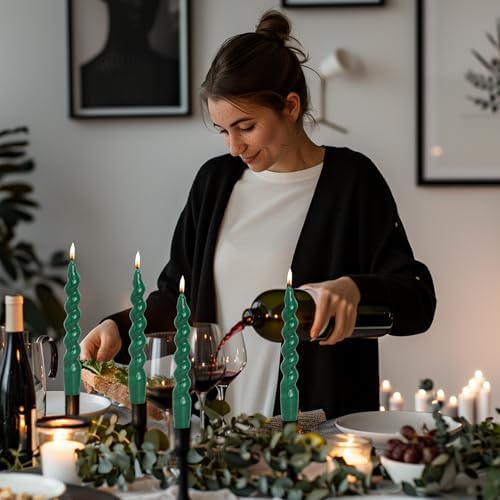 MAITREYA Dark Green Taper Candles Stick Spiral Twisted Candles Set of 4 for Decoration Weddings Party Church-Unscented Dripless Candles7.5inch(A-DarkGreen-new) - Image 3