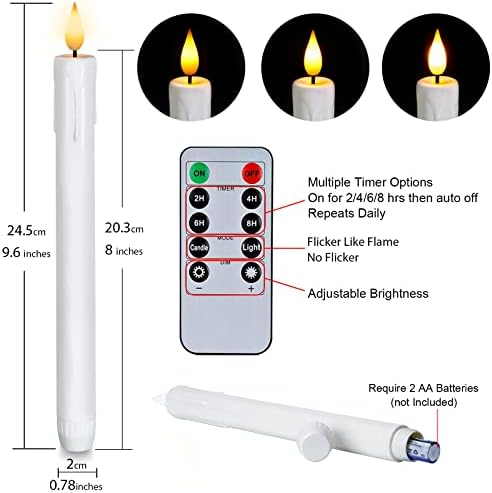 Homemory 6 Pcs Flameless Taper Candles with Remote, Timer, Dimmer, 9.6 Inches Plastic White Led CandleSticks with Flickering Light, Battery Operated Window Candles for Halloween Christmas Decoration - Image 6