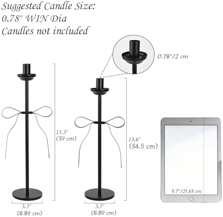 Black Bow Taper Candle Holders Set of 2, Modern Metal Stands - Image 3