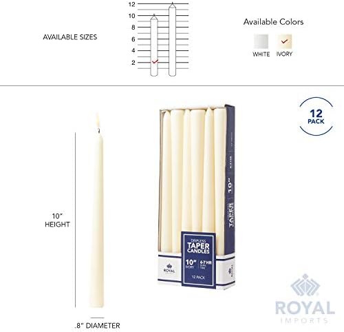Royal Imports Unscented Taper Candles, Elegant Premium Quality, Dripless & Smokeless, Hand-Dipped Dinner Candles for Wedding, Holiday, Home Decor - 7 Hour Burn Time - Set of 12 (10 Inch, Ivory) - Image 6