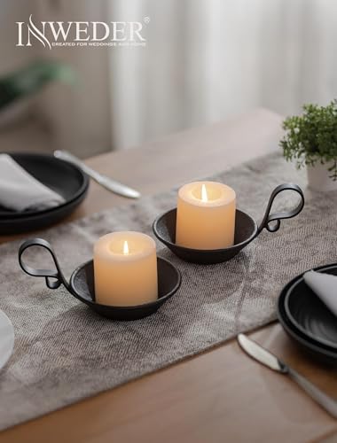 Iron Pillar Candle Holder: Vintage Black Candle Plate with Handle - Image 5