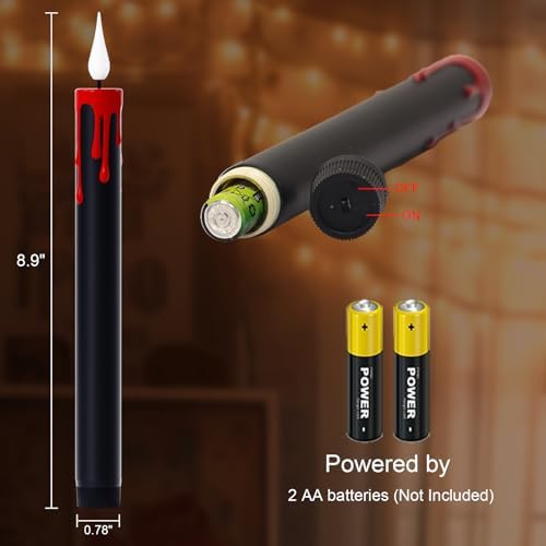 GenSwin Halloween Black Taper Flameless Candles Battery Operated with Remote Timer, 4 Pcs Drip Wax Flameless LED Candle Sticks with 3D Flickering Flame for Window Fireplace Decor (0.78 x 8.9 inches) - Image 7