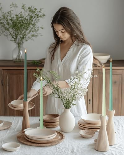 12 inch Green Gradient Taper Candles Unscented Smokeless Long Tall Tapered Candle for Candlesticks Sticks Wedding Advent Home Decor Dinner Christmas，Set of 12 - Image 3
