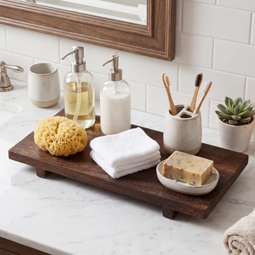 Nuogo Wood Pedestal Riser Stand for Kitchen Soap Tray,16 X 8 Inch,Brown - Image 3