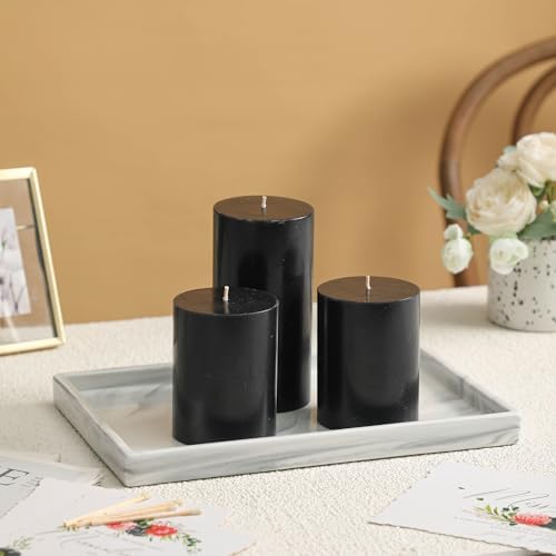 3x4 Inch Black Pillar Candles Set of 3 - Decorative Unscented Pillar Candles, Long Burning Dripless Candle for Home Decor, Smokeless Large Pillar Candle for Wedding, Dinner, Christmas, Halloween Decor - Image 5