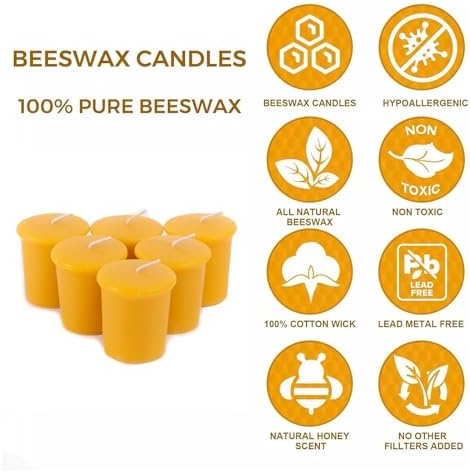 Beeswax Votive Candles 12 Pack, 2x2 Inch Pure Natural Wax Candles Smokeless & Unscented Honey Scent for Prayer, Home Decor, Emergency & Weddings, 10-Hour Burn Time (120 Hrs Total) - Image 6