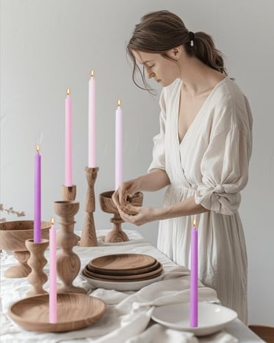 Pink Taper Candles Set of 12 Unscented Dripless Smokeless Long Tall Tapered Candlesticks Wedding Advent Home Decor Dinner Christmas-Natural Color Series-10.6 Inch - Image 5