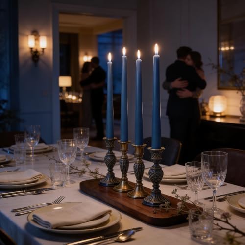 Viyffo Taper Candles, 10 Inch, 4 Pack, Deep Blue – Unscented, Dripless & Smokeless Design, Up to 8 Hour Burn – Long Tall Taper Candlesticks for Wedding, Dinner & Home Decor - Image 6