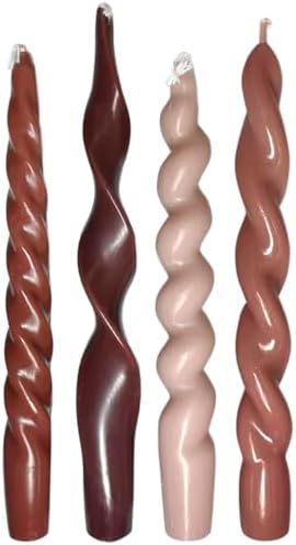 4Pcs Dark Brown Taper Candles 7.87in, Spiral Twisted Fall Candlesticks by HUTIP