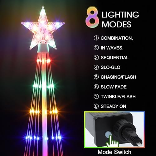 5' LED Animated Christmas Tree, Multicolor Lightshow Lighted Cone Wire Tree with Topper Star, Artificial Lighted Tree for Indoor/Outdoor Yard Patio - Image 4