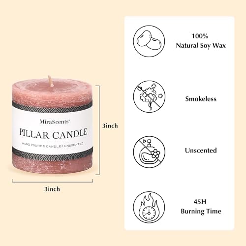 3x3 Inch Brown Pillar Candles Set of 3 - Unscented Candles, Long Clean Burning, Large Big Candle, Smokeless Dripless Pillar Candle for Dinner Table, Wedding, Home, Bathroom, Rustic Decor - Image 3