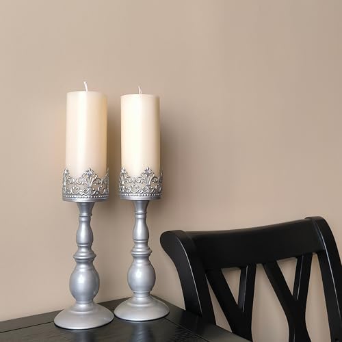 Candle Holders for Pillar Candles Gothic Matte Pearl Silver Tall Candle Holders Set of 2 Decorative Large Table Centerpieces Candle Stand Decor (Pearl Silver 2PCS A) - Image 6