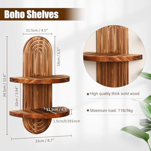 Artilady Boho Shelf Wall Decor, Wood Trinket Shelves for Storage Display - Image 3
