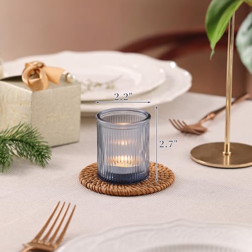 NITIME 32Pcs Ribbed Blue Votive Candle Holders, Tea Light Candle Holders for Table Centerpiece, Blue Candle Holders for Wedding Decor,Home and Holiday Decor - Image 2