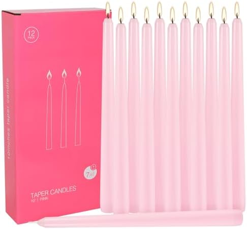 12Pack 10 Inch Pink Taper Candles, Mothers Day Gifts for Mom,Unscented,Smokeless and Dripless Candlestickst,8 Hours Long Burn Time Candle for Valentine's Day,Wedding,Home Décor by kneeife