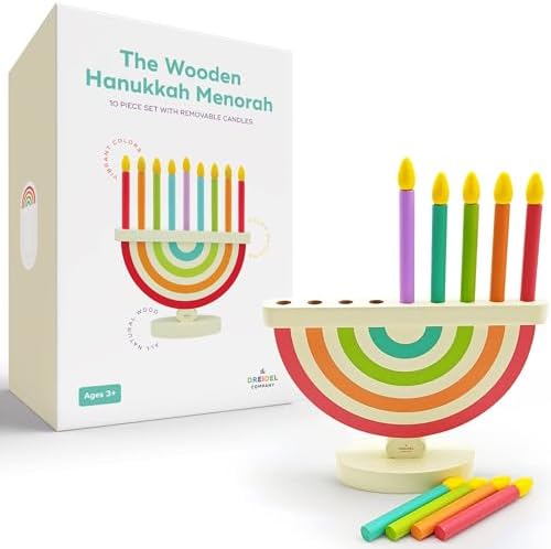 4-Pack The Dreidel Company Wooden Hanukkah Menorah for Kids – Chanukah Set with 9 Removable Multicolored Candles, Storage Bags, Educational Color Toy - Image 2