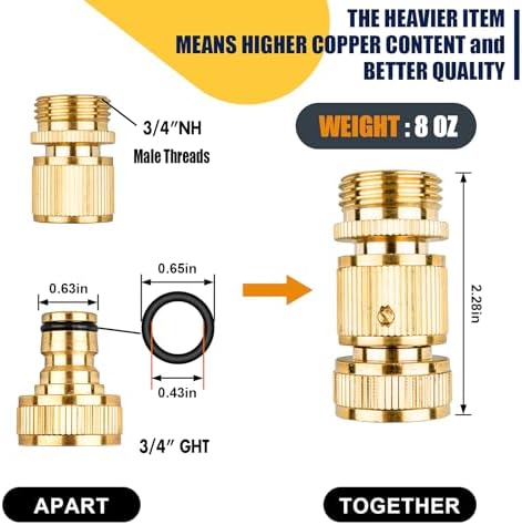2PCS Garden Hose Quick Connect, Durable Quick Connect Hose Fitting, Heavy Duty 3/4 GHT Brass Quick Coupler for Pressure Washers, Sprinklers and Watering Systems - Image 2