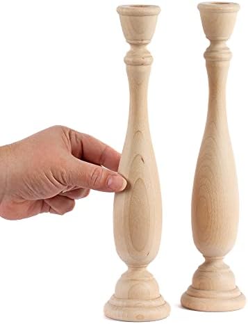Unfinished Natural Wood Candle Sticks Set by Factory Direct Craft - Set of 2 Wooden Candle Holders for DIY Crafts and Decorating Made in USA (Sizes 11" H) - Image 4